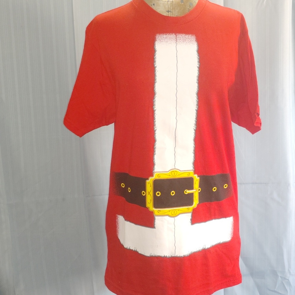 Holiday Time Cotten Red Santa Claus Costume Novelty T-Shirt with Belt Design Red